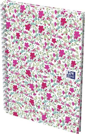 Oxford Floral couverture rembord&eacute;e cahier &agrave; spirale, ft A5, 60 feuilles, quadrill&eacute; 5 mm, 4 d&eacute;cors