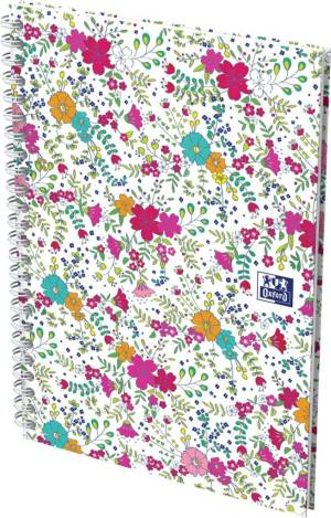 Oxford Floral couverture rembord&eacute;e cahier &agrave; spirale, ft A5, 60 feuilles, quadrill&eacute; 5 mm, 4 d&eacute;cors