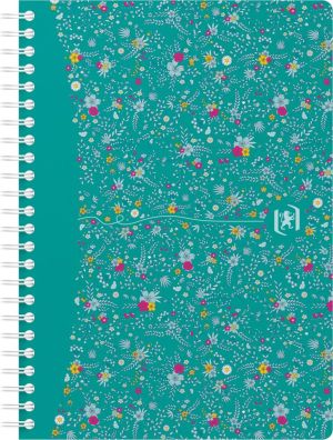 Oxford Floral couverture rembord&eacute;e cahier &agrave; spirale, ft A5, 60 feuilles, quadrill&eacute; 5 mm, 4 d&eacute;cors