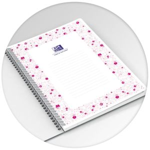 Oxford Floral couverture rembord&eacute;e cahier &agrave; spirale, ft A5, 60 feuilles, quadrill&eacute; 5 mm, 4 d&eacute;cors