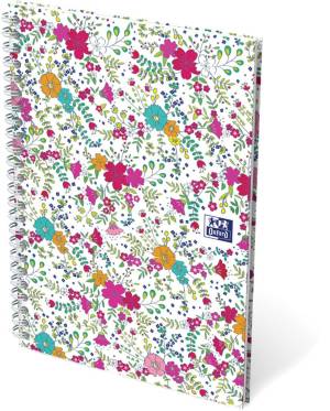 Oxford Floral couverture rembord&eacute;e cahier &agrave; spirale, ft B5, 60 feuilles, lign&eacute;, 3 d&eacute;cors assortis