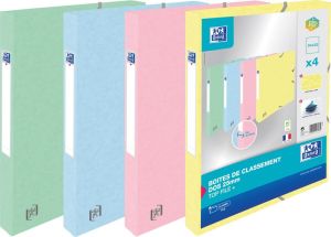 Oxford Top File+ elastobox, rug van 2,5 cm, geassorteerde pastelkleuren, pak van 4 stuks
