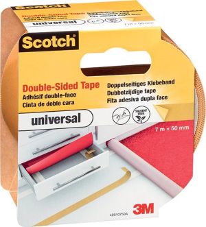 Scotch dubbelzijdige plakband voor tapijt en vinyl Universal, ft 50 mm x 7 m, blisterverpakking