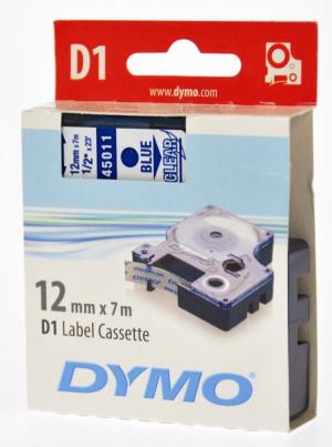 Dymo ruban D1 12mmx7m bleu sur transpare
