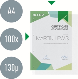 Leitz Premium Showtas A4 geopend, boven en links, 30% gerecycleerd plastic, pak van 100 stuks