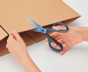 Plus FitCut Curve PREMIUM schaar, 17,5 cm, titanium bladen, blauw, op blister