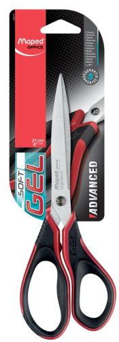 Maped schaar Advanced Softgel, ft 21 cm, rechts, scherpe punt, RVS, zwart/rood, blister van 1 stuk