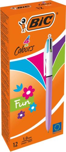 Bic Colours Fun 4-kleurenbalpen, medium, pastel inktkleuren, lichaam pastelroze