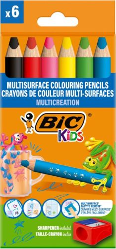 Bic Kids kleurpotlood Multisurface, assorti, etui van 6 stuks + slijper