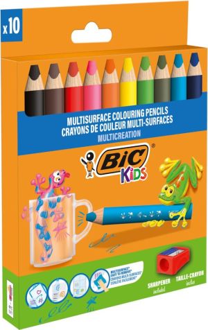Bic Kids kleurpotlood Multisurface, assorti, etui van 10 stuks + slijper