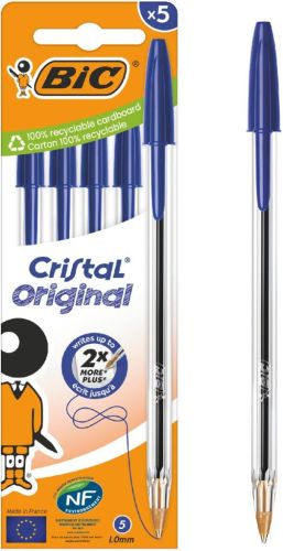 Bic Cristal balpen medium, blauw, blister van 5 stuks