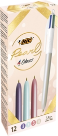 Bic stylo bille 4 couleurs Pearl, bo&icirc;te de 12 pi&egrave;ces, assorti