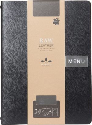 Securit Menukaart leather Raw, ft A4, zwart
