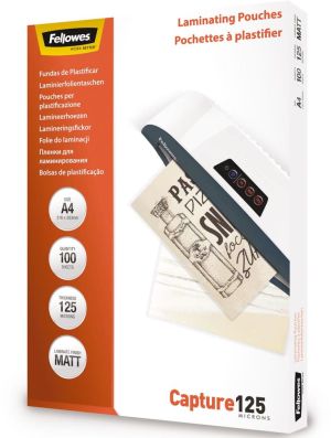 Fellowes pochette &agrave; plastifier Capture125, ft A4, 250 microns (2 x 125 microns), paquet de 100 pi&egrave;ces, ma