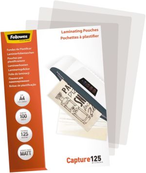 Fellowes pochette &agrave; plastifier Capture125, ft A4, 250 microns (2 x 125 microns), paquet de 100 pi&egrave;ces, ma