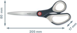 Leitz schaar Cosy, ft 20,5 cm, rechts, scherpe punt, RVS, grijs, blister van 1 stuk
