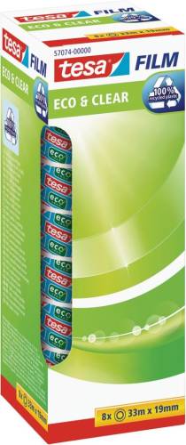 Tesafilm eco & clear ecoLogo, ft 19 mm x 33 m, toren van 8 rolletjes