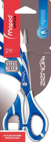 Maped schaar Zenoa fit, ft 17 cm, rechts, ronde punt, RVS, blauw, blister van 1 stuk