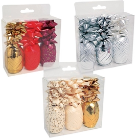 Ruban cadeau, set de 3 rubans 5 mm x 20 m et 9 noeuds, couleurs assorties