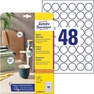 Avery Zweckform &eacute;tiquettes rondes, diametre 30 mm, blanc, amovible, 480 &eacute;tiquettes, 10 feuilles