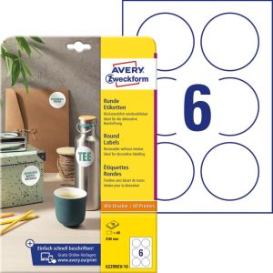 Avery Zweckform &eacute;tiquettes rondes, diametre 80 mm, blanc, amovible, 60 &eacute;tiquettes, 10 feuilles