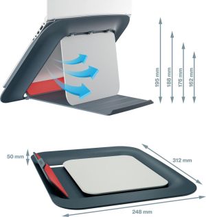 Leitz Ergo Cosy laptopstandaard, 80 % gerecycleerd kunststof, grijs