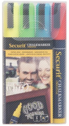 Securit krijtmarker medium, blister met 4 stuks in geassorteerde kleuren