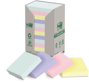 Post-it recycled notes Nature, 100 feuilles, ft 38 x 51 mm, paquet de 24 blocs, couleurs assorties