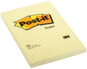 Post-it Notes, ft 102 x 152 mm, jaune, quadrill&eacute;, bloc de 100 feuilles