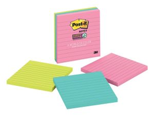 Post-it Super Sticky notes XL Cosmic, 70 feuilles, ft 101 x 101 mm, lign&eacute;, couleurs assorties, paquet de