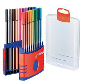 STABILO Pen 68, ColorParade, rood-blauwe doos, 20 stuks in geassorteerde kleuren