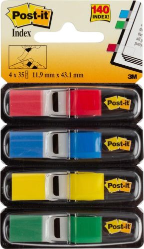 Post-it Notes small, 4 x 35 onglets, rouge, bleu, jaune et vert