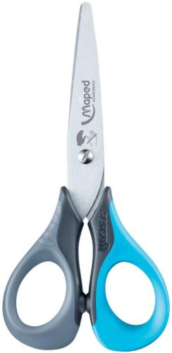 Maped schaar Sensoft, ft 13 cm, links, ronde punt, RVS, geassorteerde kleuren, blister van 1 stuk