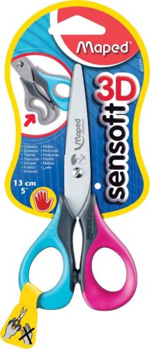 Maped schaar Sensoft, ft 13 cm, links, ronde punt, RVS, geassorteerde kleuren, blister van 1 stuk