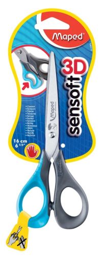 Maped schaar Sensoft, ft 16 cm, links, scherpe punt, RVS, geassorteerde kleuren, blister van 1 stuk