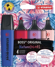 STABILO BOSS ORIGINAL NatureCOLORS Wildflower surligneur, &eacute;tui de 4 pi&egrave;ces, assorti