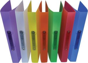 Alpha ringmap, voor ft A4, uit PP, 2 ringen van 25 mm, geassorteerde transparante kleuren