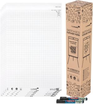 Legamaster flipchartpapier Sketch ECO, ft 98 x 65 cm, geruit, 20 vel, pak van 5 stuks