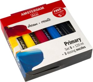 Amsterdam acrylverf primair 120 ml, 5 tubes + 3 tuiten