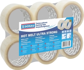 DONAU ruban adh&eacute;sif d'emballage Hot-Melt, 50 microns, 48 mm x 66 m, transparent