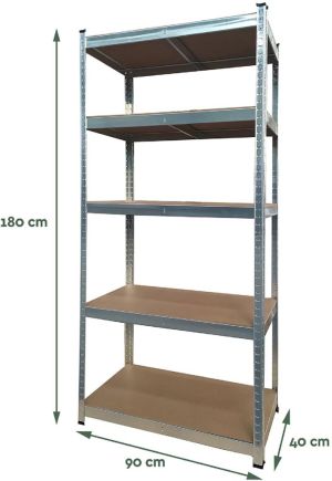 Brasq &eacute;tag&egrave;re, ft 180 x 90 x 40, 5 tablettes, argent