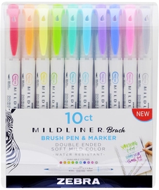 ZEBRA MILDLINER brushpen en fineliner, etui van 10 stuks, in geassorteerde kleuren