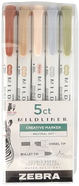 ZEBRA MILDLINER markeerstift, dubbele punt, Neutral, etui van 5 stuks, in geassorteerde kleuren