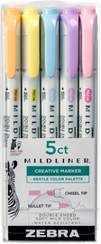 ZEBRA MILDLINER markeerstift, dubbele punt, Gentle, etui van 5 stuks, in geassorteerde kleuren