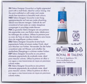 Talens plakkaatverf Extra Fijn tube van 20 ml, doos met 5 tubes in geassorteerde kleuren