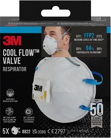 3M Cool Flow masque anti-particules, FFP2, avec valve, paquet de 5 pi&egrave;ces