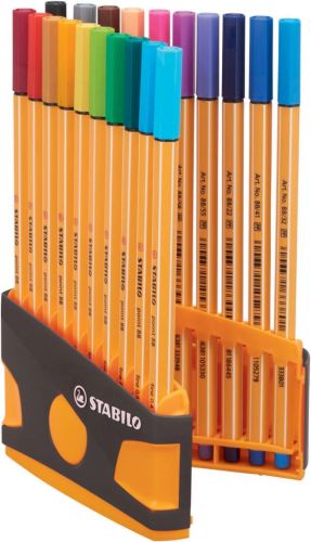 STABILO point 88 fineliner, ColorParade, grijs-oranje doos, 20 stuks in geassorteerde kleuren