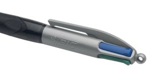 Bic Colours Grip Pro 4-kleurenbalpen, medium, klassieke inktkleuren, lichaam donkergrijs