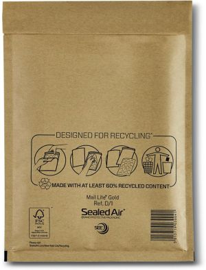 Mail Lite enveloppes à bulles d'air, or,