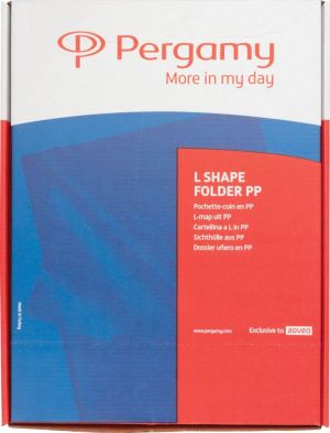 Pergamy pochette coin, ft A4, PP de 90 micron, bo&icirc;te de 100 pi&egrave;ces, couleurs assorties